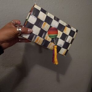 MacKenzie-Childs Checkered Clutch with Multicolor Tassel